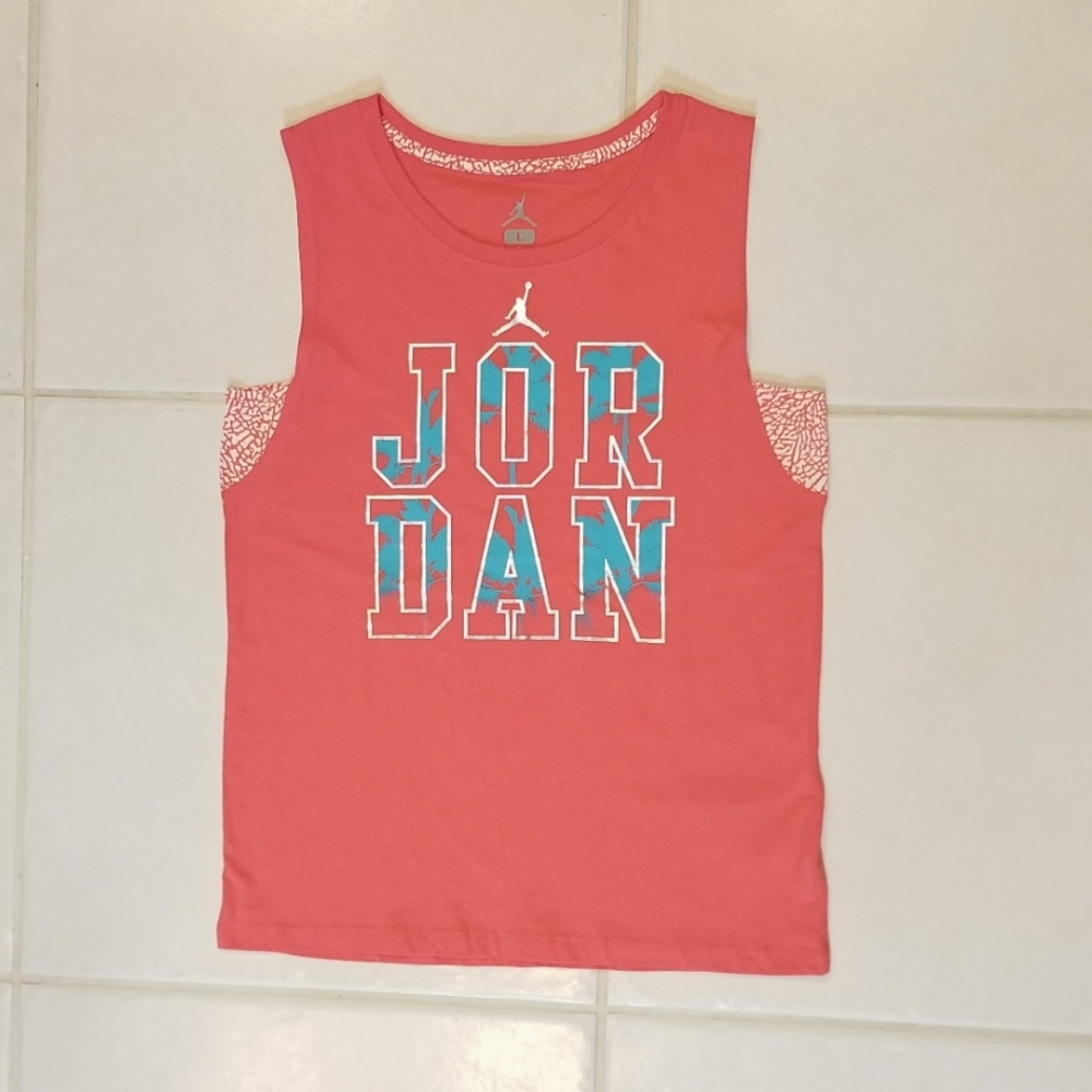 Air Jordan Jumpman Girl's Coral & Teal Graphic Tank Top Sz L 12-13yr - Picture 2 of 7